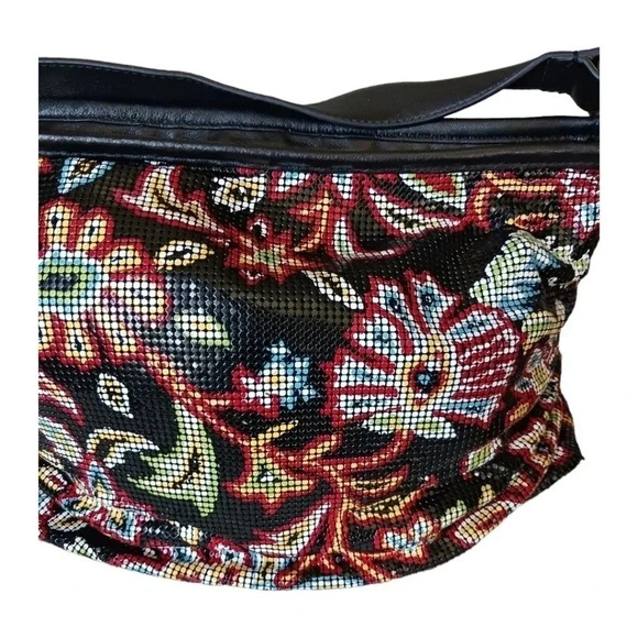 Whiting & Davis metal mesh shoulder bag floral print leather trim multicolor - Picture 8 of 16